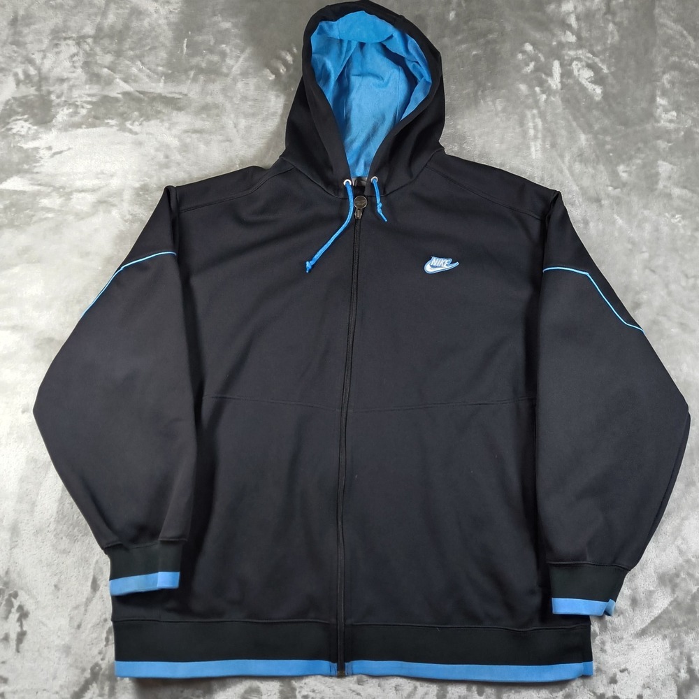 Vintage Nike Hoodie Men XL Black Full Zip Performance Embroidered Swoosh 90s